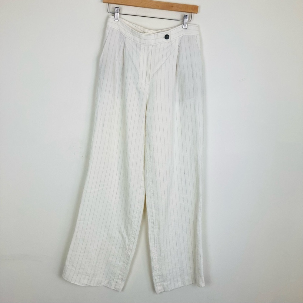 Massimo Dutti white linen pin stripe wide leg linen trousers. Size 4 - Picture 2 of 8